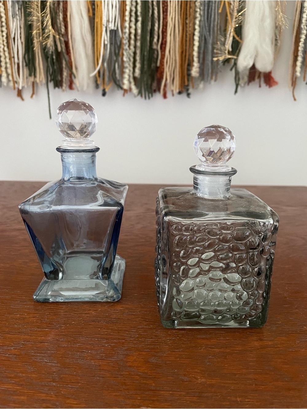 Glass Square apothecary bottles     with Faceted Stopper - deep blue